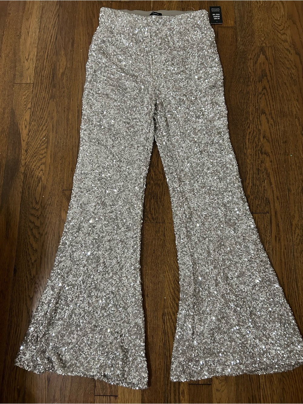 Express Sequin Flare Pants - Silver